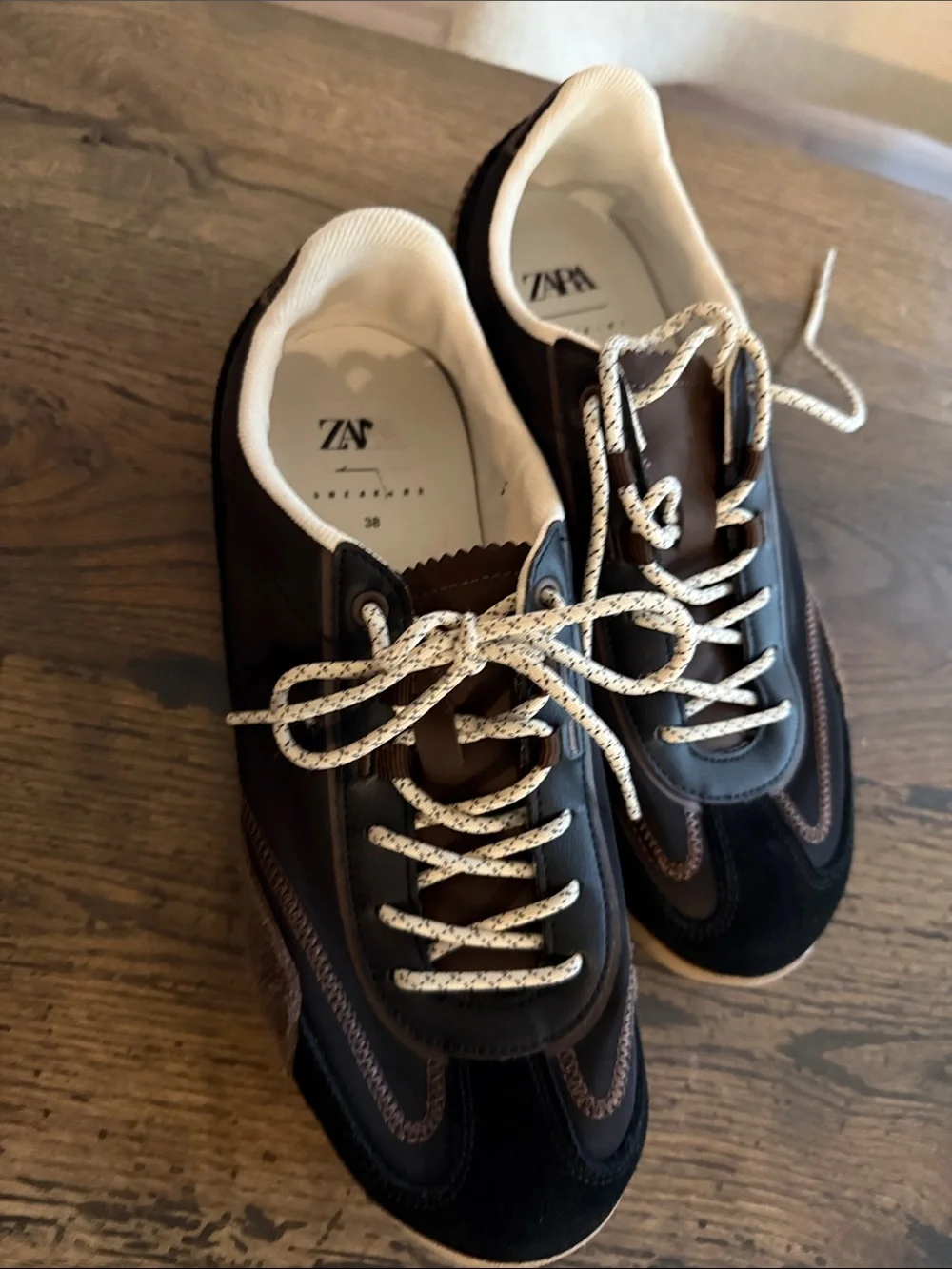 Zara Black and Brown Suede-Trim Low-Top Sneakers